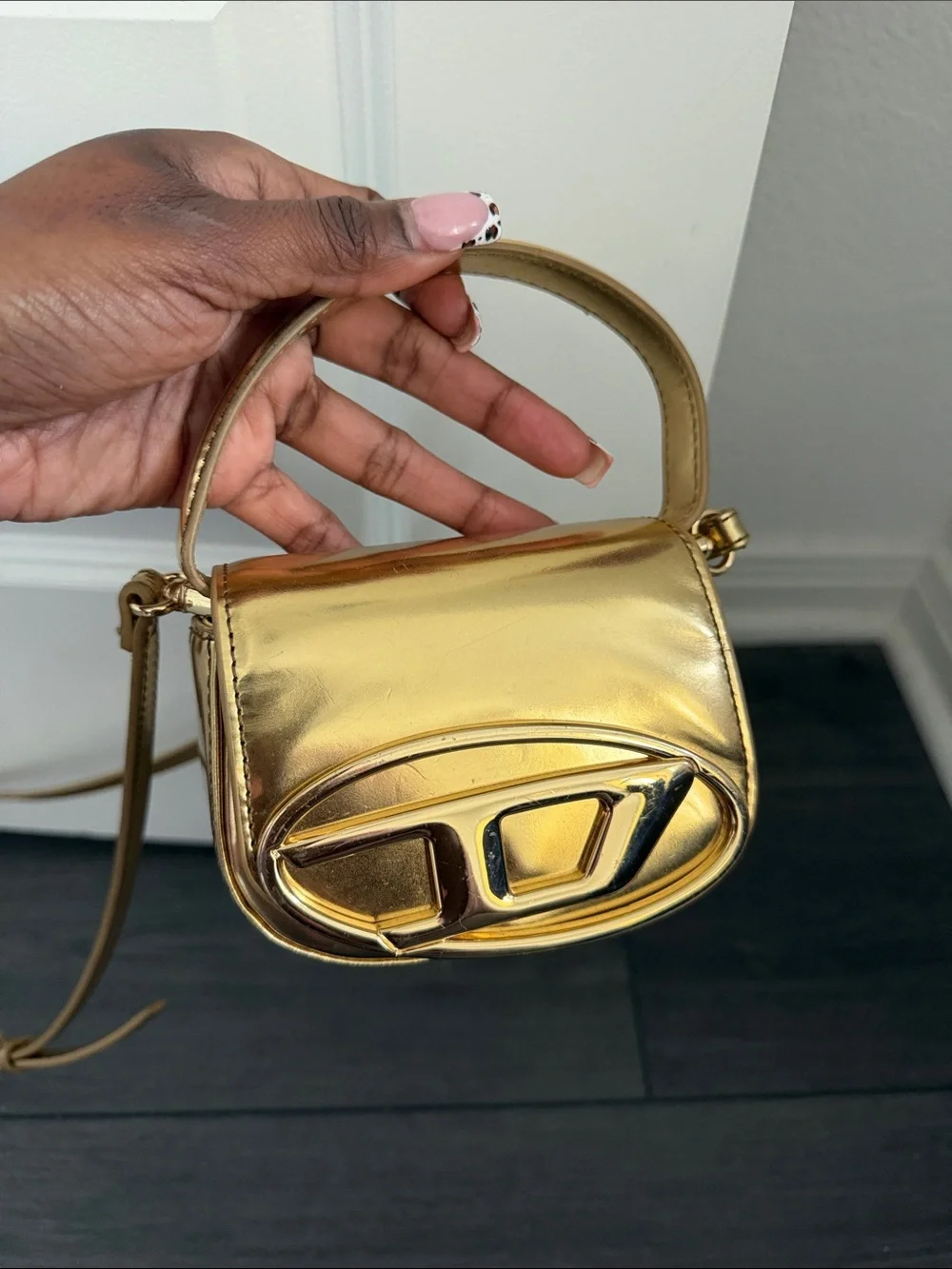 Diesel Metallic Gold Mini Crossbody with Top Handle - Picture 2 of 3